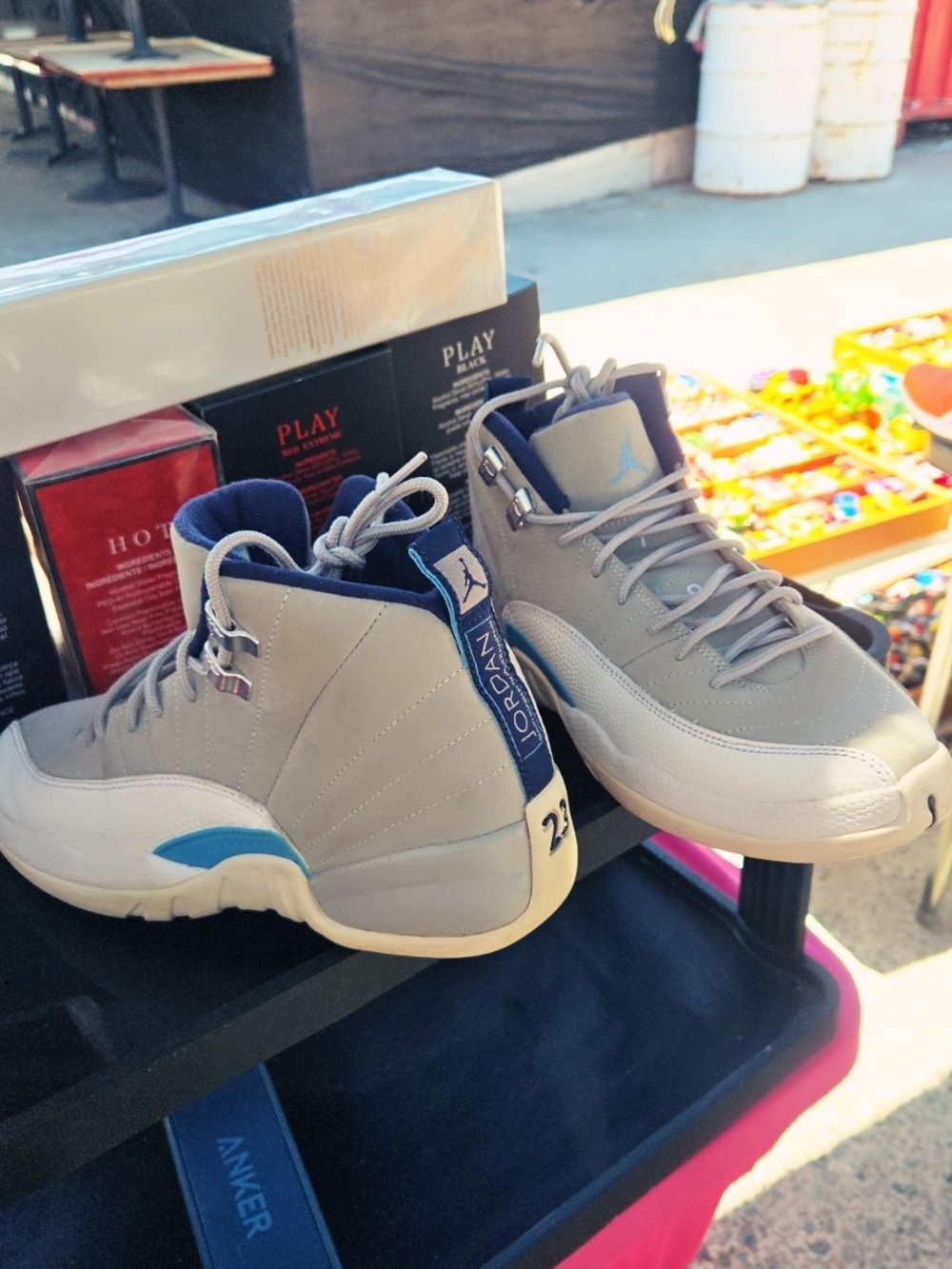 Jordan Kids Grey and Blue Retro Basketball Sneakers